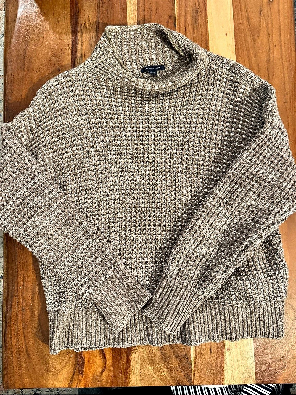 American Eagle Textured Knit Crewneck Sweater in Brown